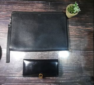 HAZZYS Leather Clutch Black 11.5 inches