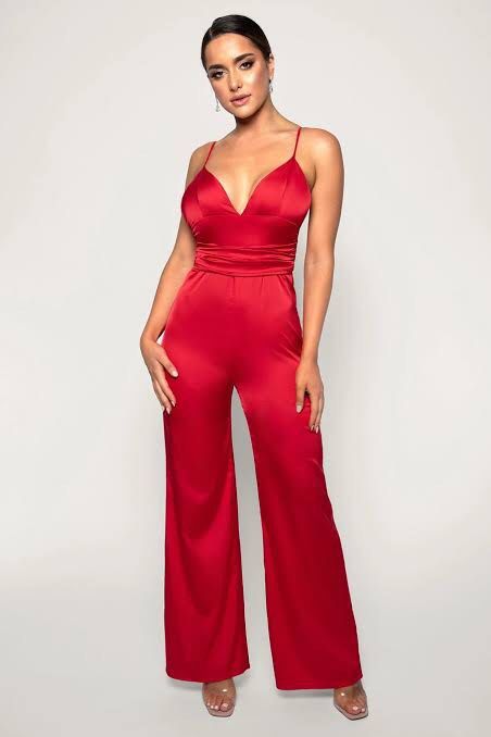 Meshki Red Satin Jumpsuit Women s Fashion Dresses Sets Jumpsuits on Carousell