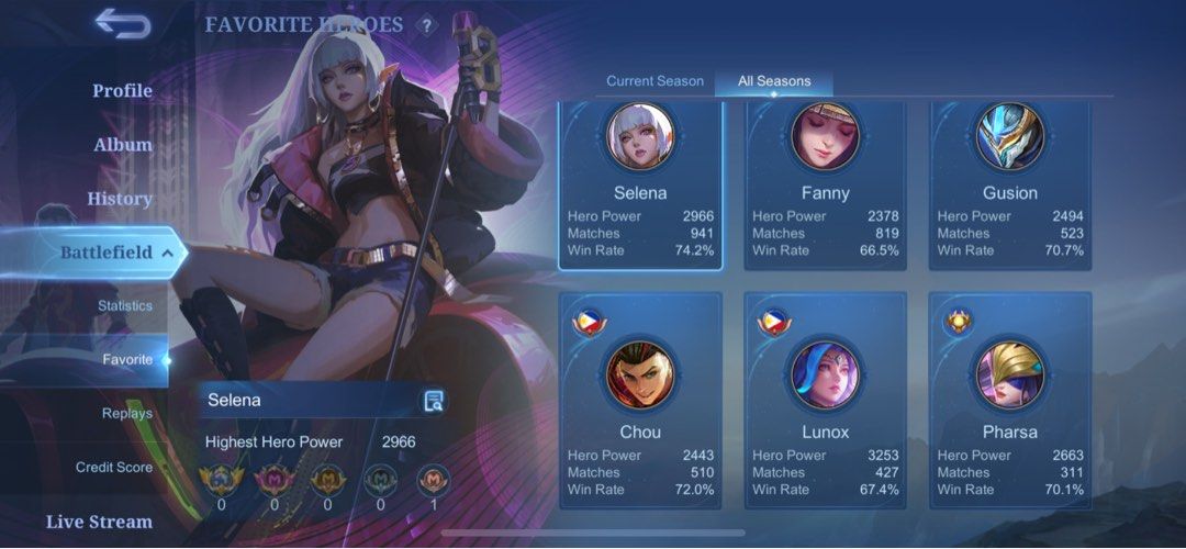 Mobile legends premium acc (Category: In-Game Products) located in Taguig. Submitted by influenzas (Listing ID 1298685870, Image 3). Description: FS ML Premium Acc 2500 nalang RUSH SKYLARK FANNY STUN SELENA BADANG SEIYA GUSION LEGEND AND MORE Can do meetup taguig area Clean bind.