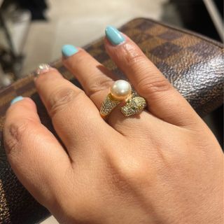 Natural Fresh Water Pearl leopard Ring in Vermeil Setting 🐚✨