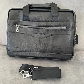 Nautica Laptop Bag Black Leather with Front Curved Design