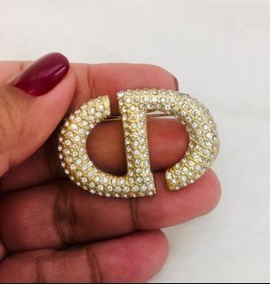 *ONHAND!* Authentic CD Swarovski Studded Brooch in Brushed GHW