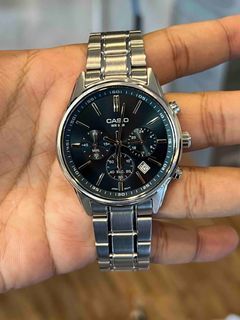 ORIGINAL CASIO Analog Chronograph Blue Dial Stainless Steel Men's Watch MTP-E515D-2A1