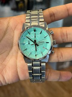 ORIGINAL CASIO Analog Chronograph Tiffany Blue Dial Stainless Steel Men's Watch MTP-E510D-2AV