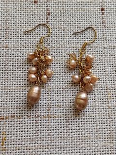 Peach Pink Bead Cluster Drop Earrings ( high quality)