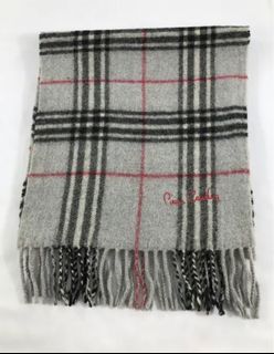 PIERRE CARDIN Paris 🇫🇷 Knitted Knit Muffler Fringe Tassel Scarf Scarves  Winter Snow Wool Check