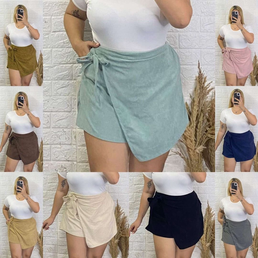 Plus Size Curdoroy and Woven Plain Skorts with Tie and Pockets Women s Fashion Bottoms Shorts on Carousell