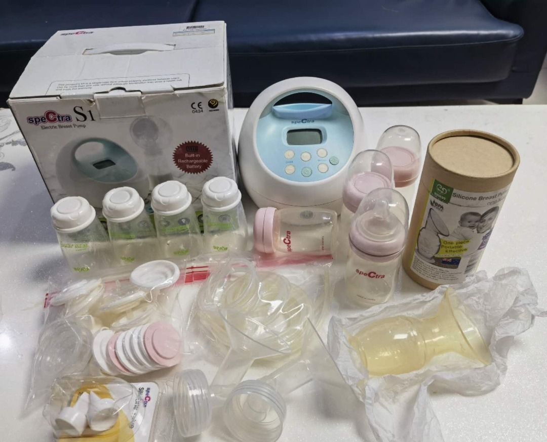 Preloved Spectra S1 Breastpump and Haakaa Set (Category: Breastfeeding & Bottle Feeding) located in Manila. Submitted by busytrader (Listing ID 1266256531, Image 1). Description: Preloved Spectra S1 + Haakaa + Freebies (see picture) These were only used at home. In excellent condition. Features Hospital Grade Rechargeable battery LCD lit screen with timer and nightlight Usage up to 12x a day Letdown/massage mode and expression mode Adjustable spe