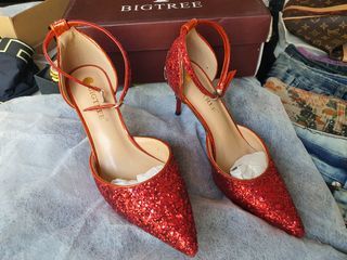 Red Glittery High Heels Shoes
