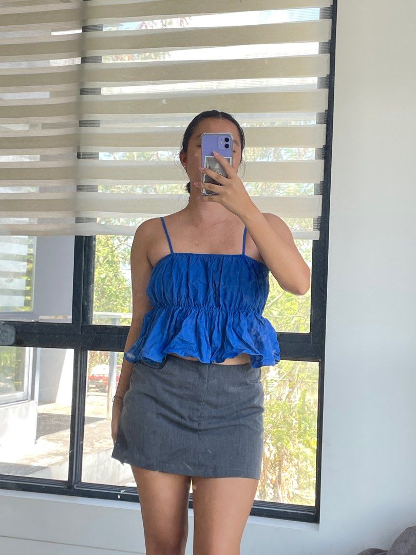 Royal Blue Linen Strapped Peplum Top Women s Fashion Tops Sleeveless on Carousell