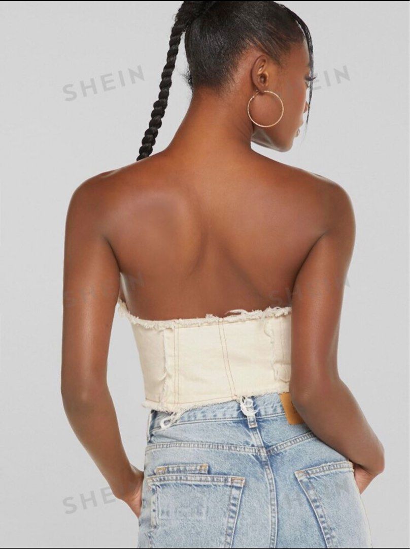 Shein Denim Top (Category: Sleeveless) located in Caloocan City. Submitted by decluttermnl__ (Listing ID 1298784233, Image 2). Description: brand new with tag Small on tag .