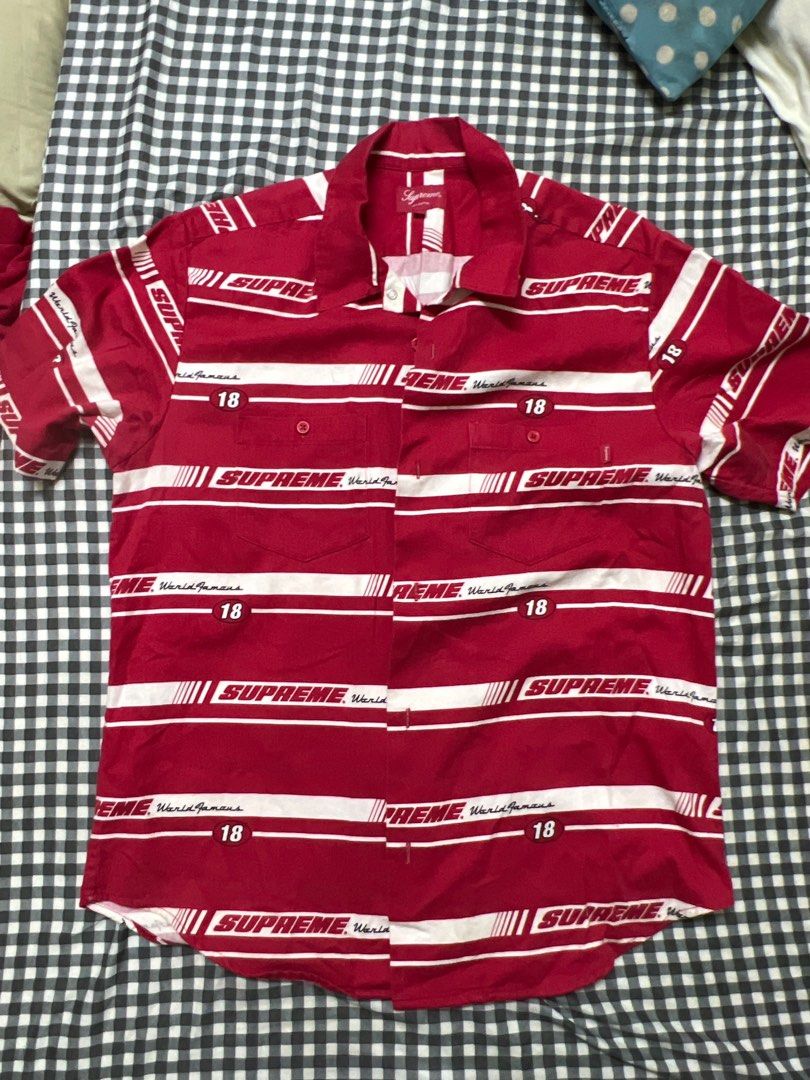 Supreme Striped Racing Work Shirt Navy Men's FW18 US