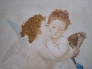 The First Kiss by William Adolphe, Recreated Oil Painting in 12x9in Canvas Panel