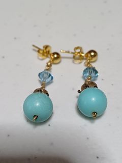 Turquoise  & Gold Bead Drop Earrings