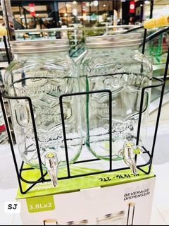 Twin jar beverages glass dispenser w/stand
