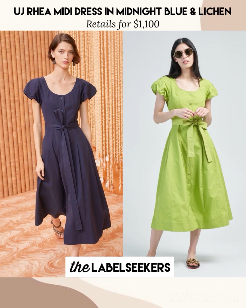 Ulla Johnson Rhea Midi Dress in Midnight Blue Lichen Green Women s Fashion Dresses Sets Dresses on Carousell