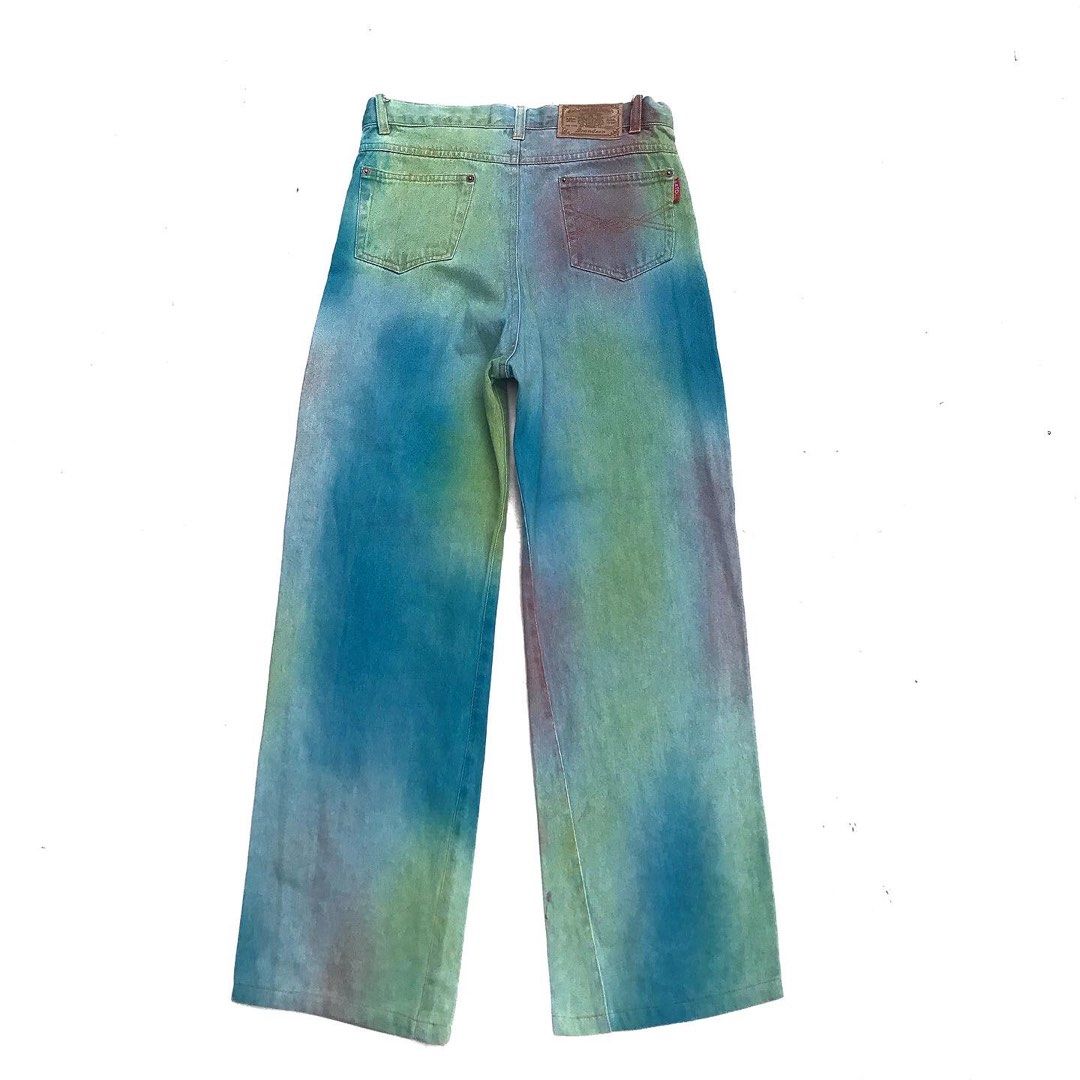 Vintage Acid Wash Washed Green Denim Jeans Grandson Lp Long pants
