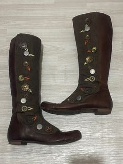 Vintage Miss Sixty rare cowboy calf boots jeans leather decorative embroidered buttons boots cottagecore fairycore y2k