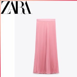 Zara 2023 Chalk Pink Pleated Flowy Chiffon Midi Skirt