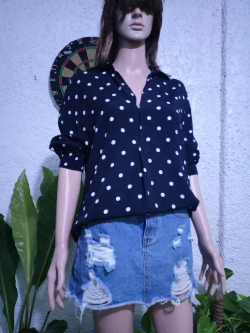 Zara blue polka dot top on sale