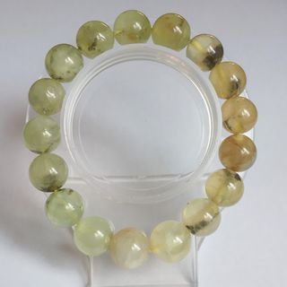 11-12mm Green and Golden Prehnite Bracelet w/ Defects in Bead Holes
