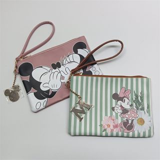 日本 DISNEY MICKEY & MINNIE MOUSE 米奇 粉綠色皮革 長方 收納袋 散子包64190846524547110