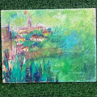 Abstract Art Painting Green Landscape Modern Acrylic on Canvas with Signed Artist 16” x 12.5” x 1” inches #B8 - P999.00