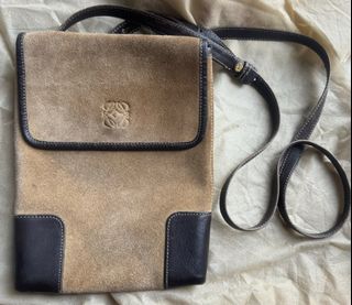 Authentic Loewe Suede Crossbody Bag Beige Dark brown