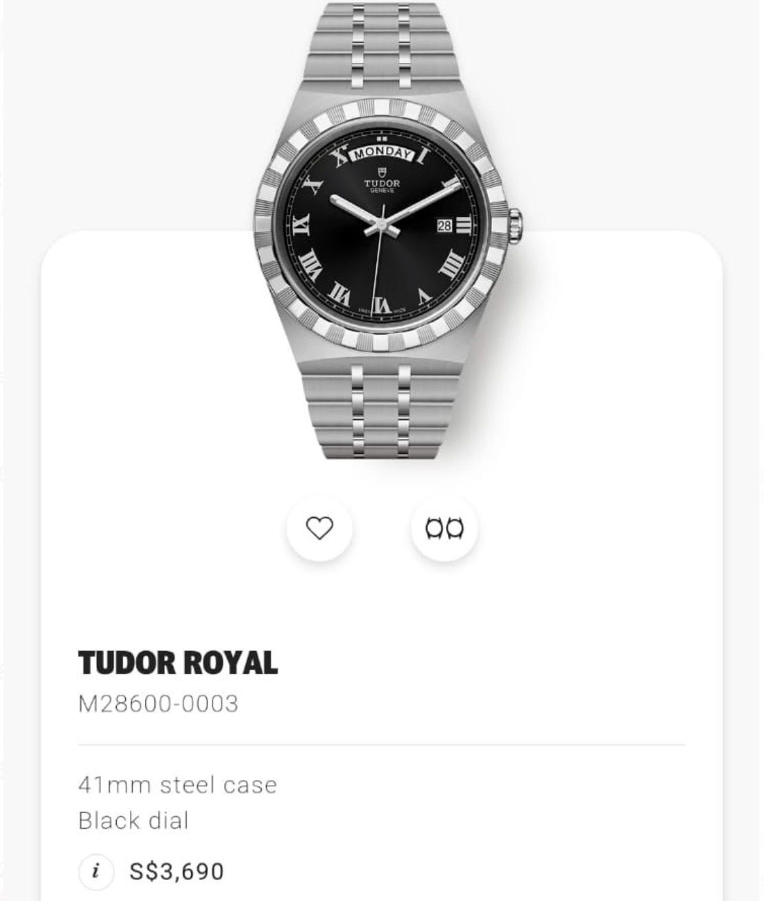 BN Tudor Royal M28600 0003 41mm black dial Apr2024 unworn full set (Category: Watches) located in Singapore. Submitted by haliluqq (Listing ID 1291589926, Image 1). Description: Brand new FULL SET unworn 100% authentic Local AD Apr 2024 Stickers removed by AD No refund once sold Buyer is liable for authentication cost if required .