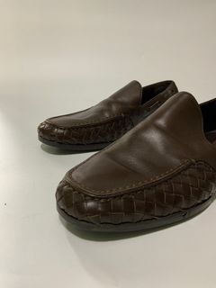 BOTTEGA VENETA Dark Brown Woven Leather LOAFERS Flats Shoes