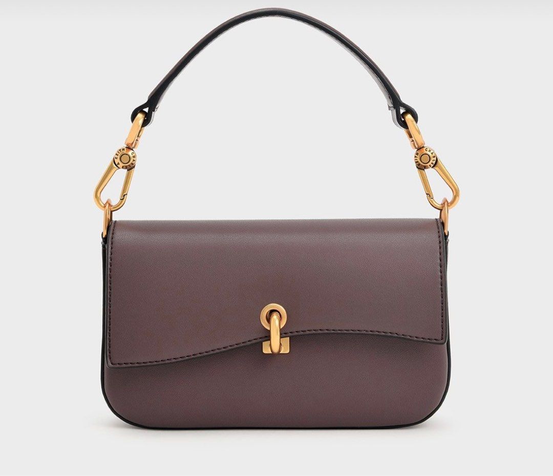 Charles Keith Metallic Turn-Lock Crossbody, Women's Fashion - Main Image