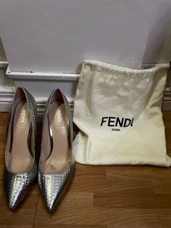 Fendi  3.5Inches High Heels Office Closed Shoes Branded Stilettos Silver