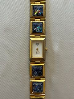 Gold Tone Watch with Glittery Blue Stones Inlay Band