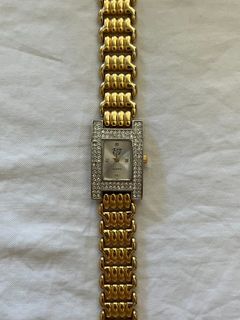 Gold Tone Watch with Rhinestoned Bezel