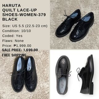 Haruta Quilt Lace Up Black Shoes