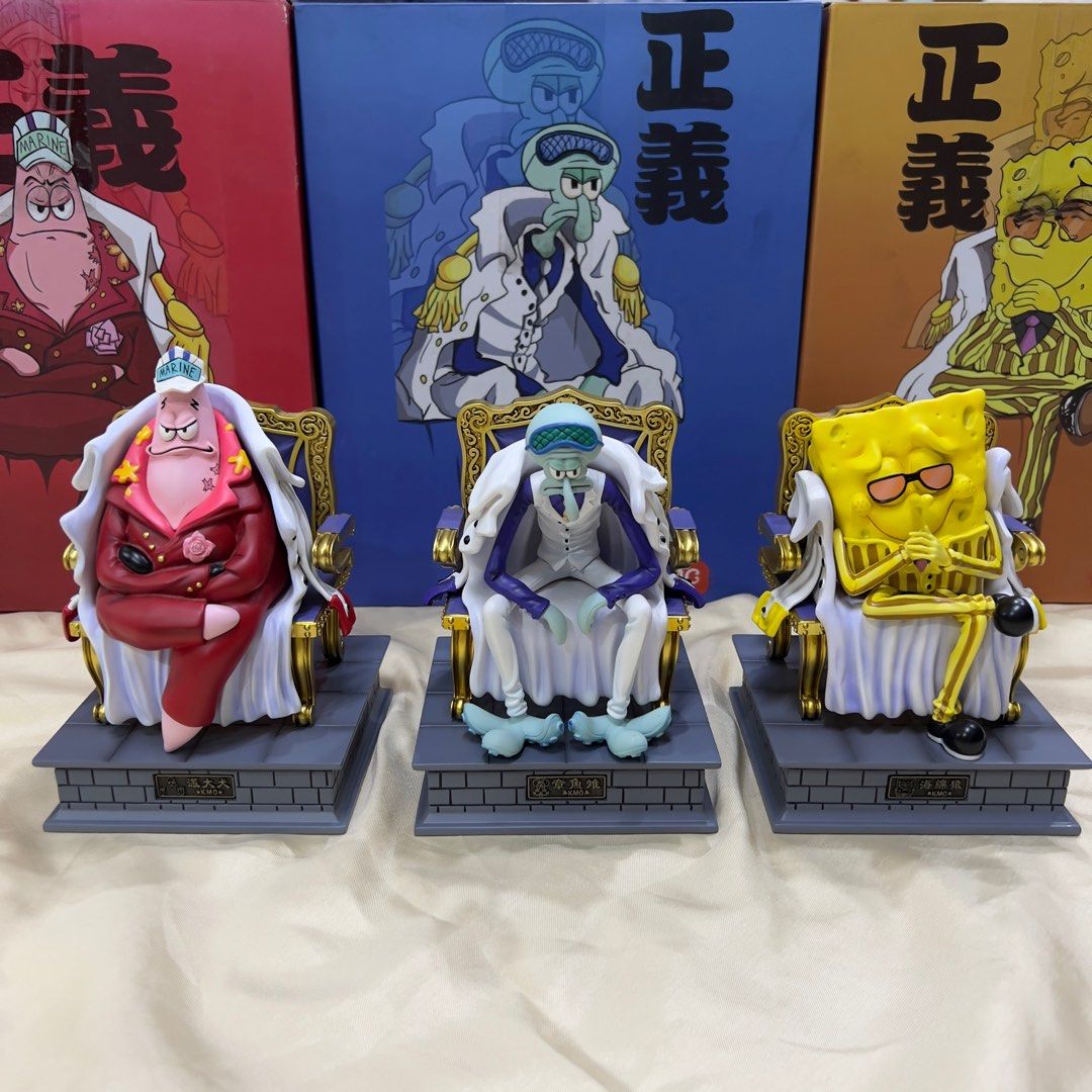 K.M.G onepiece x spongebob set (Category: Figurines & Statues) located in Manila. Submitted by kibinong (Listing ID 1298914404, Image 1). Description: Manufacturer: K.M.G One piece x spongebob Spongebob Patrick Squidward Set Height: 18cm Material: Resin+PU No issue Complete with box and card Mop: Gcash Loc: Binondo manila Meetup: Lucky Chinatown Mall Shipping via grab or lalamove Pm for more pics.