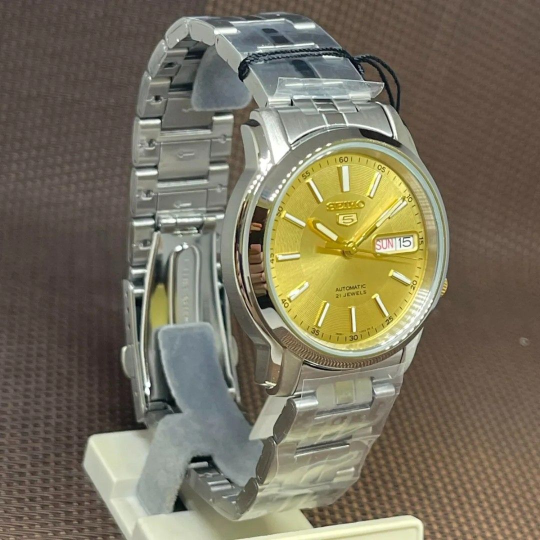 Lowest Price Seiko 5 SNKL81 Men s Unisex Automatic 38mm Gold Dial 21 Jewels Stainless Steel Watch snkl81 snkl81k snkl81k1 Birthday gift birthday