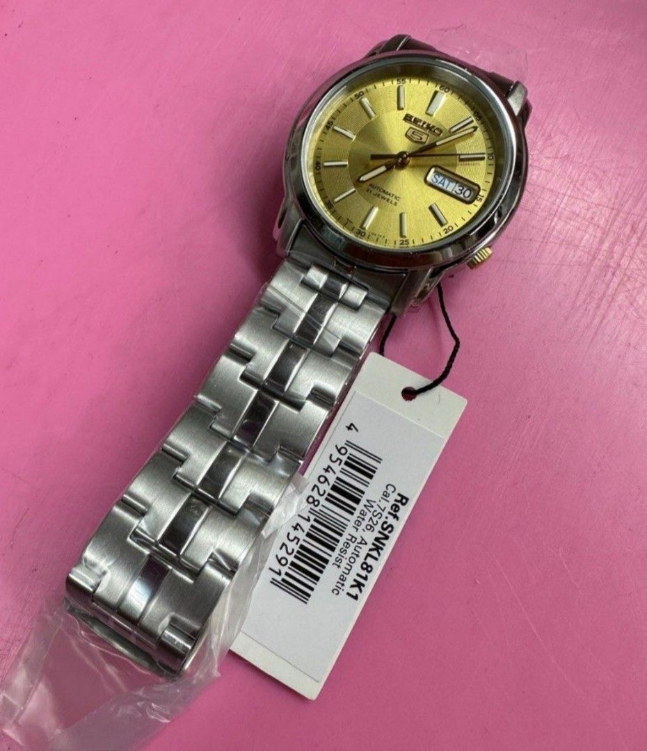 Lowest Price Seiko 5 SNKL81 Men s Unisex Automatic 38mm Gold Dial 21 Jewels Stainless Steel Watch snkl81 snkl81k snkl81k1 Birthday gift birthday seiko BRAND NEW IN BOX WITH 1 YEAR WARRRANTY Men s