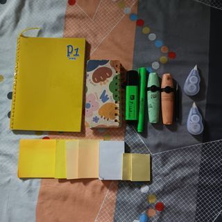Notebook, Sticky Notes, Highlighters, and Correction Tapes