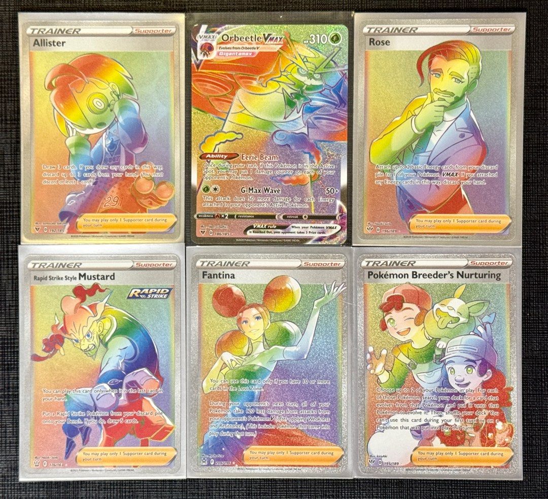 Allister 192/185 Orbeetle VMAX 186/185 Rose 196/189 Rapid Strike Style  Mustard 176/163