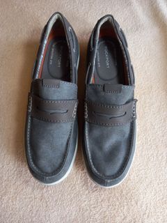 ROCKPORT Men's Slip Resistant Penny Loafer Style Size 11M 28.7cms Insole Leather and Canvas Like New USA