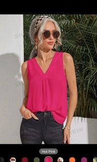 SHEIN HOT PINK BARBIE CLASSY ELEGANT SIMPLE BASIC SUMMER VACATION TOP BLOUSE SLEEVELESS EVENT FORMAL OFFICE