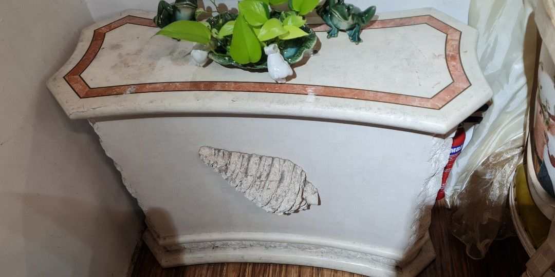 Solid marble table (Category: Shelves, Cabinets & Racks) located in Singapore. Submitted by genjeff (Listing ID 1298886748, Image 2). Description: imported from Europe antique table with seashell design. Heavy item ,moving out sale !.