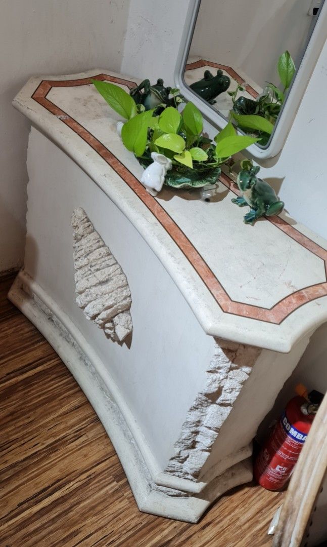 Solid marble table (Category: Shelves, Cabinets & Racks) located in Singapore. Submitted by genjeff (Listing ID 1298886748, Image 3). Description: imported from Europe antique table with seashell design. Heavy item ,moving out sale !.
