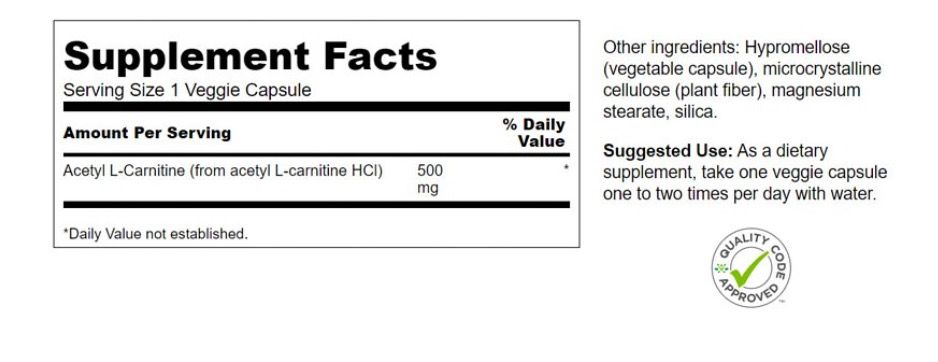 Swanson SW1649 Acetyl L-Carnitine (ALC) 500mg 100( 1 -  2 1  : , ,  , -
