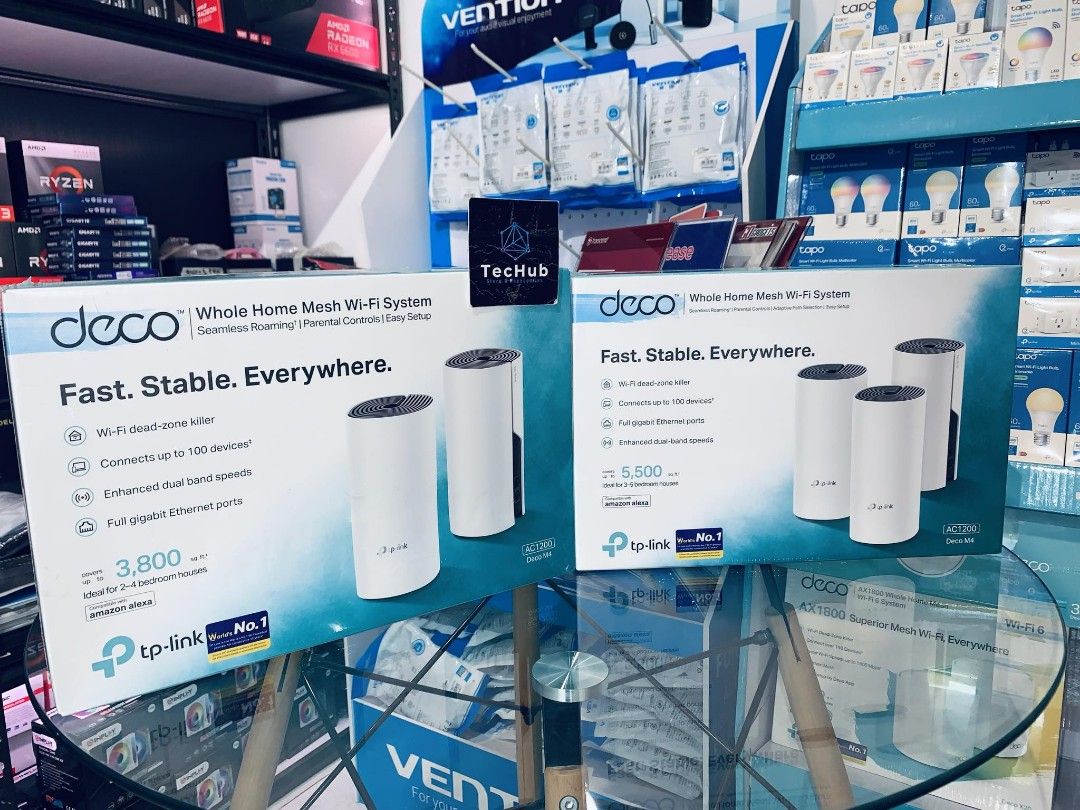 TP-Link Deco M4 AC1200 Whole Home Mesh WiFi System 2PACK/3PACK (Category: Networking) located in Makati City. Submitted by techubstoreandaccessories (Listing ID 1298872385, Image 2). Description: TP-Link Deco M4 AC1200 Whole Home Mesh WiFi System 2PACK - 4,485.00 3PACK - 5,708.00 Ready for Pick-Up / Same Day Delivery Via Lalamove‼️ DETAILS: ✅ Actual Picture Posted. ✅BRAND NEW, SEALED, & ORIGINAL. ✅7 Days Replacement for Factory Defects and 1year 
