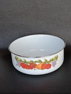 Used Enamel Metal Bowl w/ Fruits Design