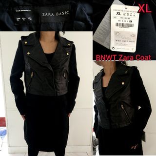 Zara Basic BNWT  Black Wool Cow Leather Jacket Coat XL in size Biker Type Coat