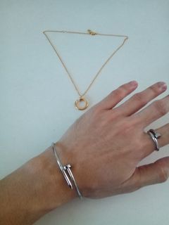 3 Cartier Just un Clou nail silver bangle and ring and gold pendant necklace bundle