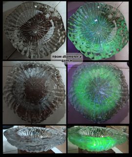70s Heavy and Thick Ice Textured Clear Glass Ashtray Designed by Uno Westerberg for Pukeberg UV Reactive Uranium Glass